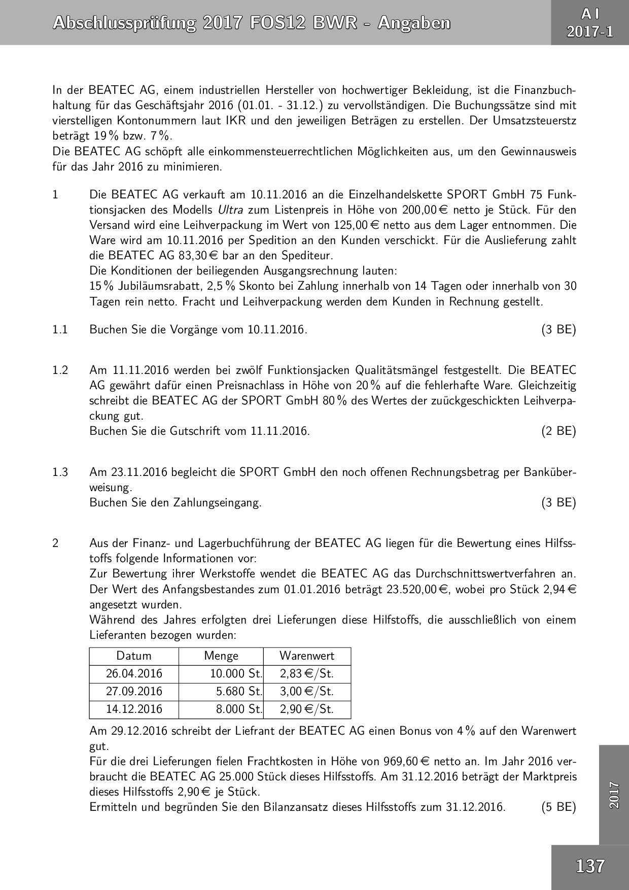 Abiturprüfung FOS/BOS BwR in Bayern 12. Klasse 2018