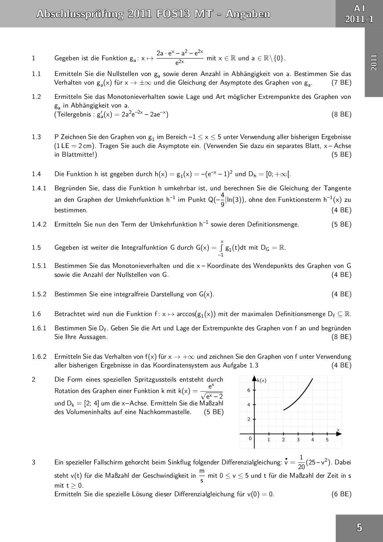 Mathe Abitur 2018 Bayern Lösungen Abiturprüfung Mathematik Technik FOS / BOS Bayern 13. Klasse 2018